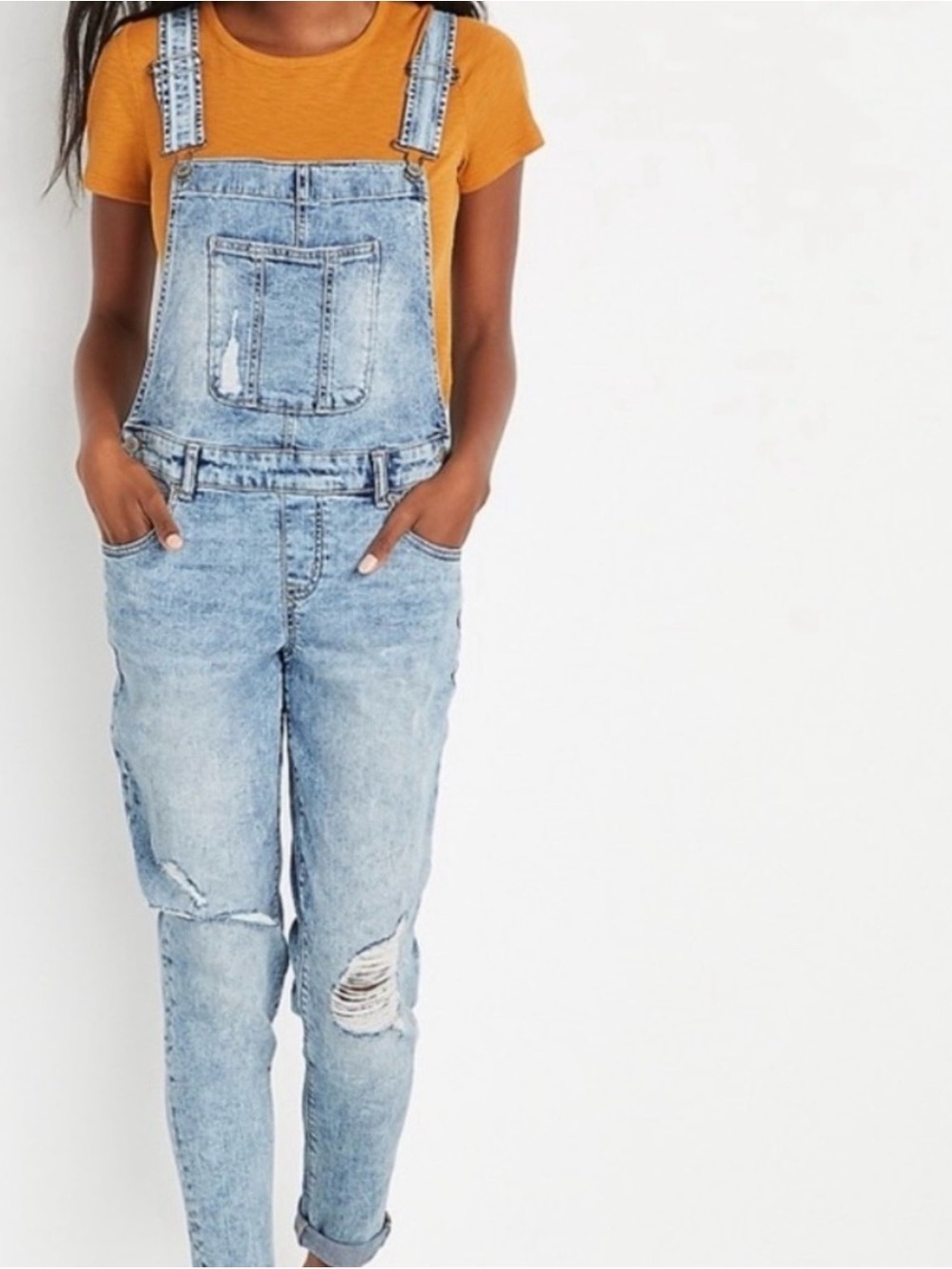 Maurice’s Light Wash Distressed Women's Denim Overalls - Blue